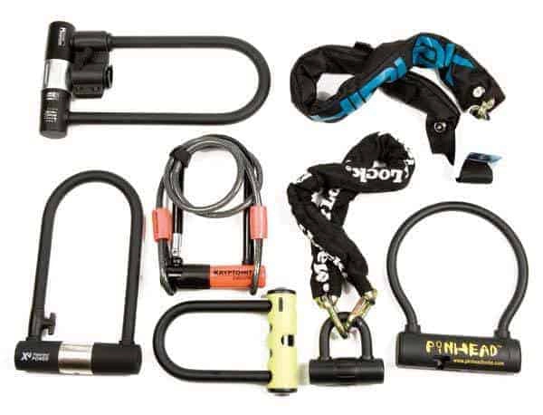 Various types of bike locks.